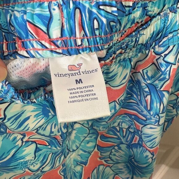 Vineyard Vines Tropical Blue Hibiscus Swim Trunks Elastic Waist Lined Size M - Picture 11 of 11